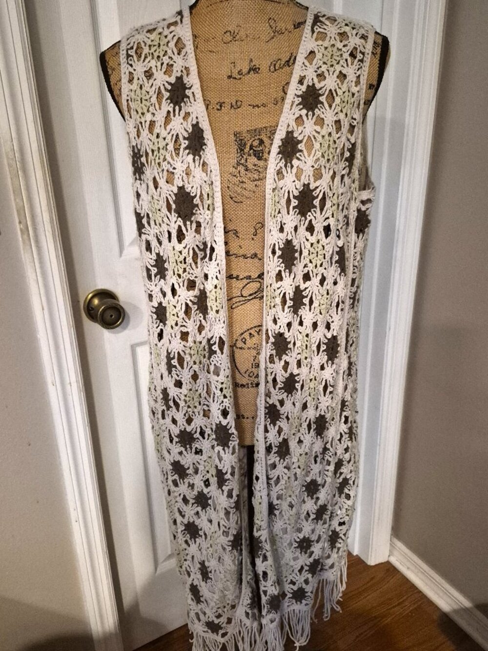 NWT Maurice's Brown and Beige Crochet Knit Duster